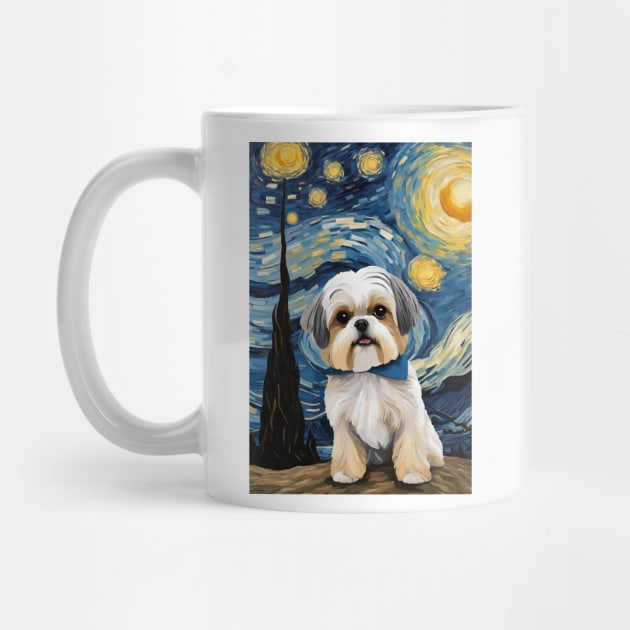 Shih Tzu Dog Breed Painting in a Van Gogh Starry Night Art Style by Art-Jiyuu